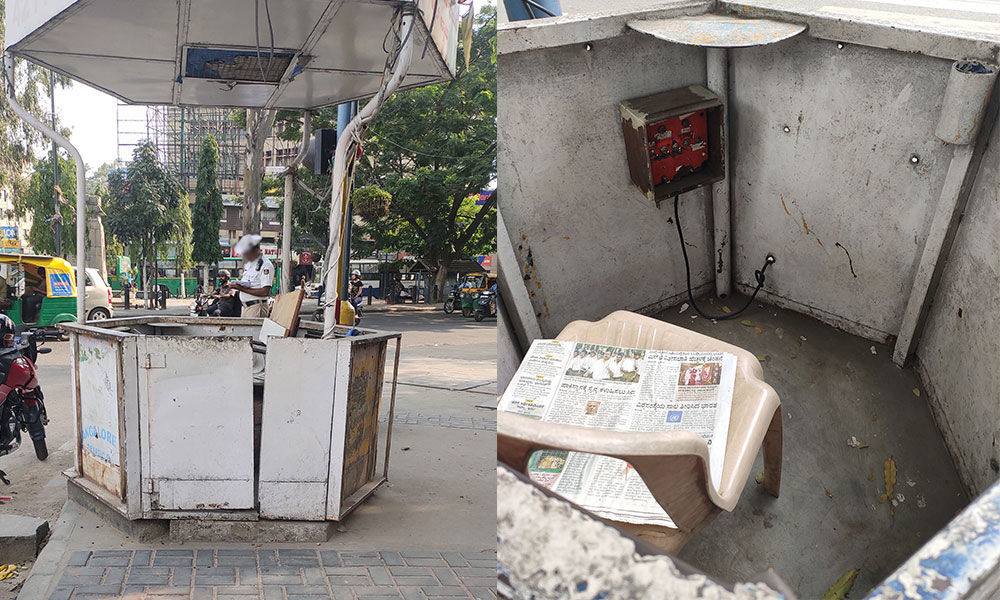 Police kiosks across Bangalore city remain shabby because authorities delay maintenance work.