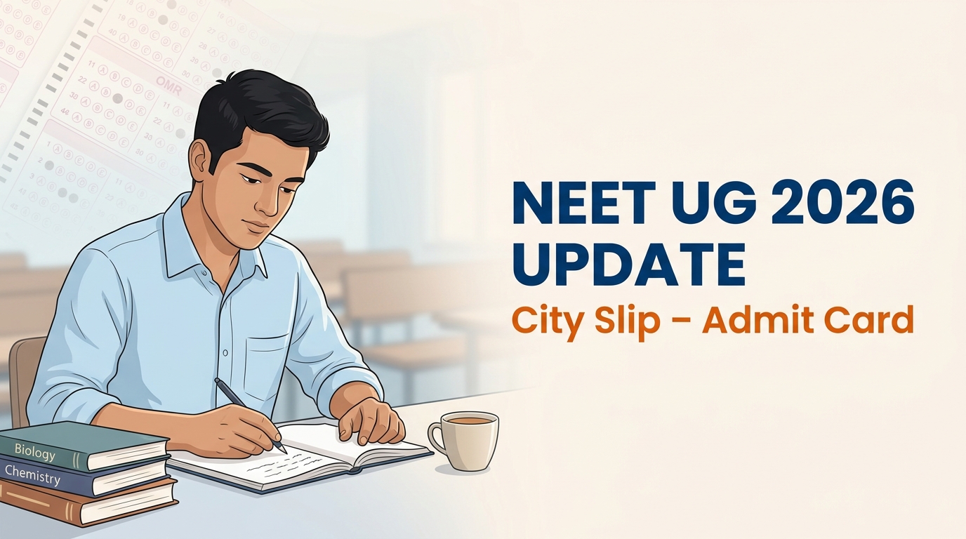 NEET UG 2026 update showing city intimation slip release and upcoming admit card details